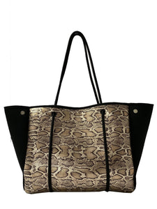 Snake Gold Metallic with Black Sides Neoprene Tote