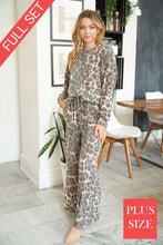 Plus Size Leopard Print two piece lounge set with wide leg pants