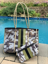 Brown Camo Olive/Blk Stripe Neoprene Tote