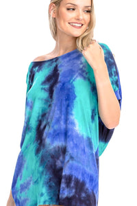 Tie-dye top featured in a round neckline and cuff short sleeve with twisted open back detail - Aqua Blue