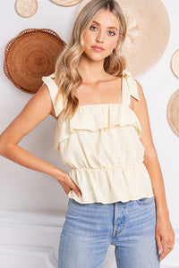 Blouson Shoulder Tie Top with Ruffle details - Blush or Cream