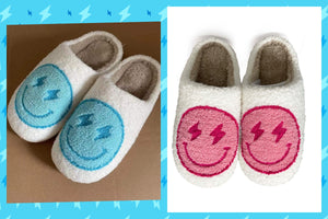 Turquoise or Pink Lightening Smiley Face  Slippers