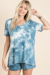 TIE DYE FRENCH TERRY DEEP U NECK TOP - Charcoal Black or Denim Blue