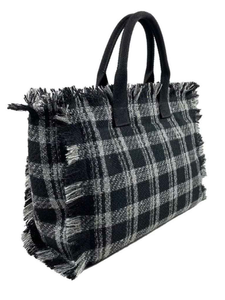 Plaid Fringe Tote Bag - Brown or Black