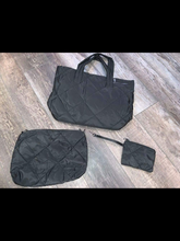 Black Puffer Tote. Three bags as a set with 2 bag straps!