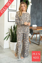 Plus Size Leopard Print two piece lounge set with wide leg pants