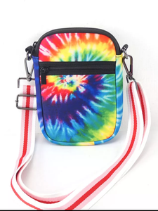 RAINBOW 🌈  TIEDYE WITH MULTI ZIPPER NEOPRENE PHONE HOLDER W/1.25" STRIPE STRAP