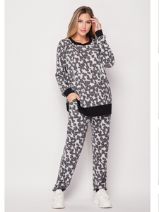 Brushed Leopard Lounge Set - Grey/Black