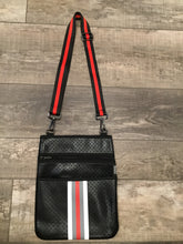 Black neoprene crossbody with Red, Grey and White stripes ❤️🖤