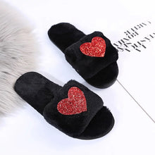 ❤️ Red Glitter Hearts Plush Open Toe Slippers - Black, Pink, White