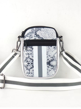 GREY SNAKE WITH WHITE &GREY STRIPE MULTI ZIPPER NEOPRENE PHONE HOLDER W/1.25" STRIPE STRAP