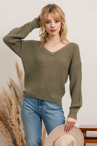 OPEN BACK PULLOVER SWEATER - LIGHT MOCHA