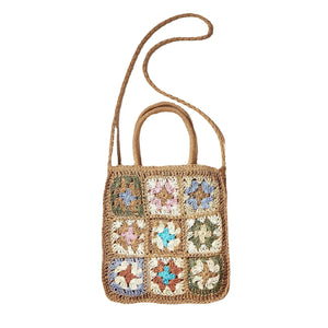 Paper Straw Handwoven Crochet Shoulder Bag - Natural or Taupe