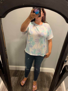 Tie-Dye Print Short Sleeve Knit Top - Mint Multi