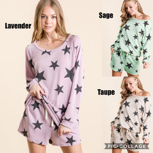 STAR PRINT SWEATER KNIT TOP - Lavender, Sage or Taupe