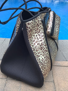 Leopard Gold Metallic with Black Sides Neoprene Tote