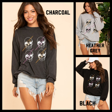 Skull with thunder printed top -  Black, Charcoal or Heather Grey