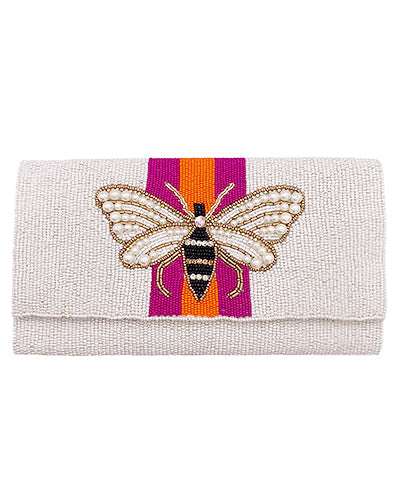 🐝 Beaded Bee & Pearl Clutch - White