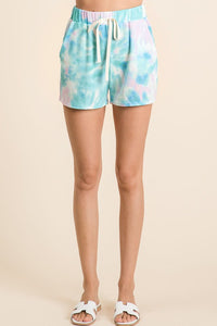 TIE DYE PRINT CASUAL SHORTS WITH TWILL - PASTEL BLUE or GREEN