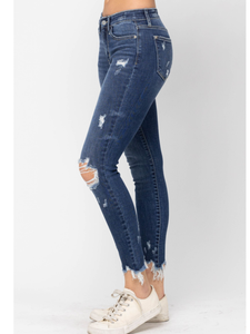 JUDY BLUE MIDRISE RAW HEM DESTROYED SKINNY