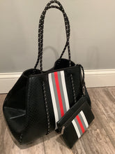 Metallic Black Neoprene with Red & White Stripe Neoprene tote 🖤❤️🤍