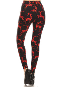 Plaid Reindeer Silhouette Printed OS Leggings