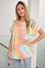 White Birch short sleeve tie dye knit top with a round neck featuring a loose fit and a cut out detail - MINT or  CORAL. CLEARANCE FINAL SALE!