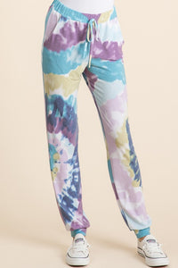 TIE DYE FRENCH TERRY CASUAL PANTS - LAVENDER/BLUE