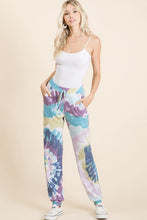 TIE DYE FRENCH TERRY CASUAL PANTS - LAVENDER/BLUE