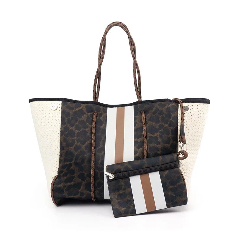 Brown Leopard  Neoprene Tote