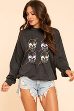 Skull with thunder printed top -  Black, Charcoal or Heather Grey