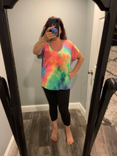 Tie-dye V-neck short sleeve casual top - Rainbow 🌈 Multi