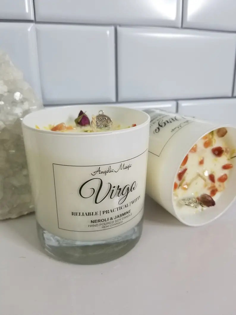 Virgo Zodiac Crystal Soy Candle - Reiki Charged 11 oz