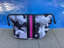 Grey/Black Camo w/ Pink Stripe Neoprene Cosmetic Case/Clutch