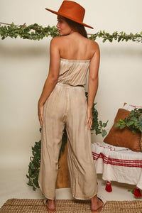 Off Shoulder Washed Jumpsuit - Beige or Ice Green