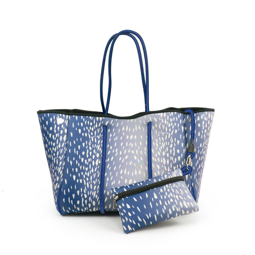 Blue Fawn Print Neoprene Tote