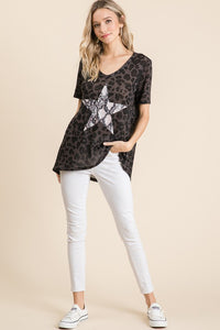 LEOPARD HACCI DEEP U NECK TOP WITH SNAKESKIN - CHARCOAL or OATMEAL. ** CLEARANCE FINAL SALE!!