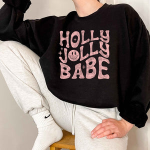 HOLLY CHRISTMAS JOLLY GRAPHIC SWEATSHIRT PREMIUM COTTON UNISEX SIZING CLASSIC FIT BEST OF THE BEST - BLACK