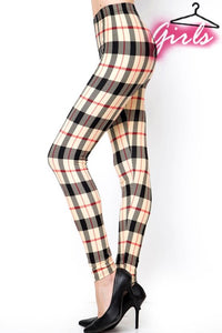 Kids Tan Plaid Print Brushed Leggings