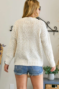 SOLID V-NECK SWEATER - IVORY