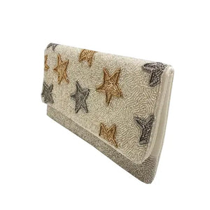 Star Hand Beaded Clutch Crossbody - Black or Ivory