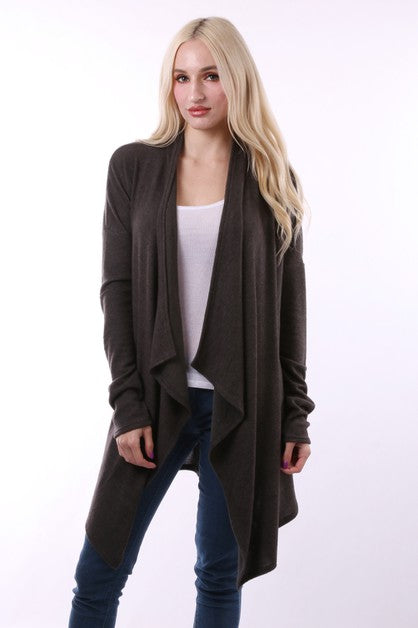 BRUSHED CASHMERE OPEN CARDIGAN - Black or Charcoal