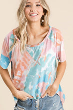 TIE DYE PRINT KNIT TOP WITH RAGLAN SLEEVES - Lavender/Blue, Yellow/Orange or Peach/Mint