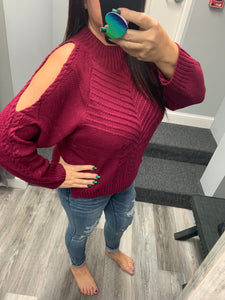 Cold Shoulder Knitted Sweater - Black or Wine