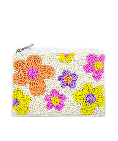 Multi Flower Beaded Coin Pouch 🌸