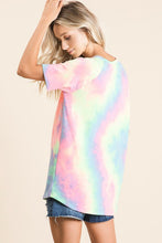 TIE DYE TERRY V NECK TOP WITH DOUBLE STRAP - charcoal tie dye or pastel tie-dye