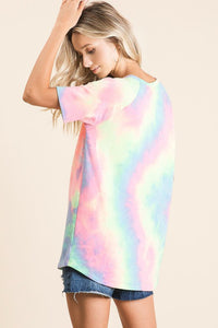 TIE DYE TERRY V NECK TOP WITH DOUBLE STRAP - charcoal tie dye or pastel tie-dye