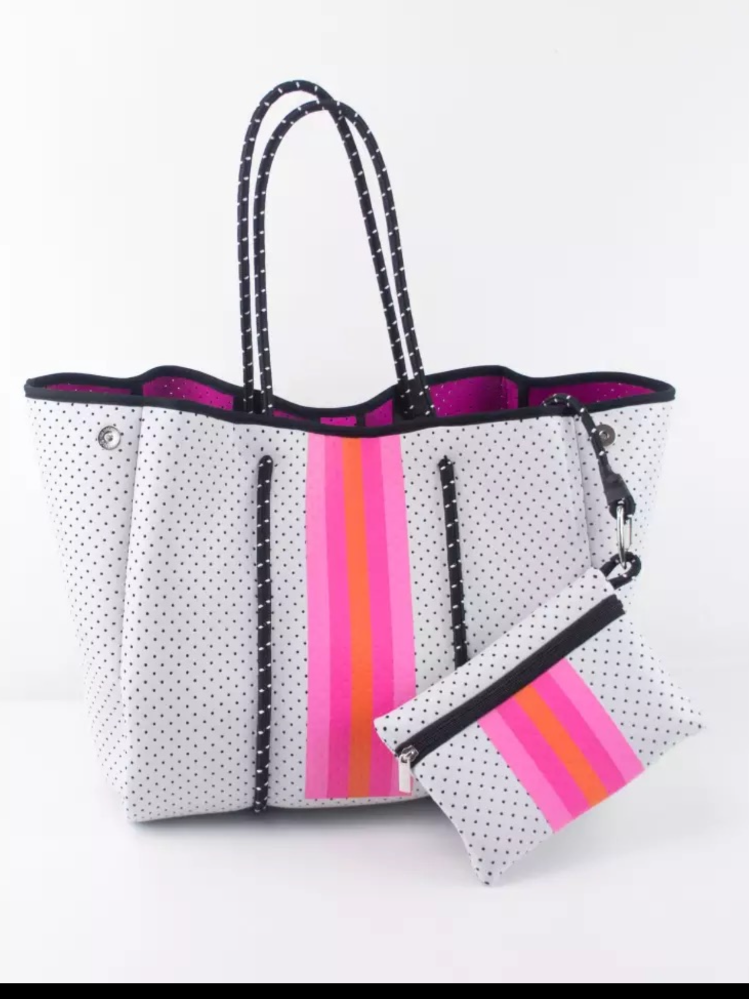 Liza Pink and Orange Striped Woven Tote Bag