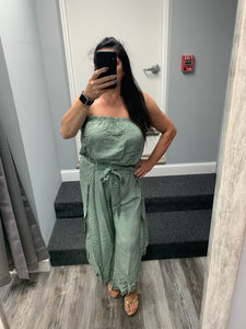 Off Shoulder Washed Jumpsuit - Beige or Ice Green