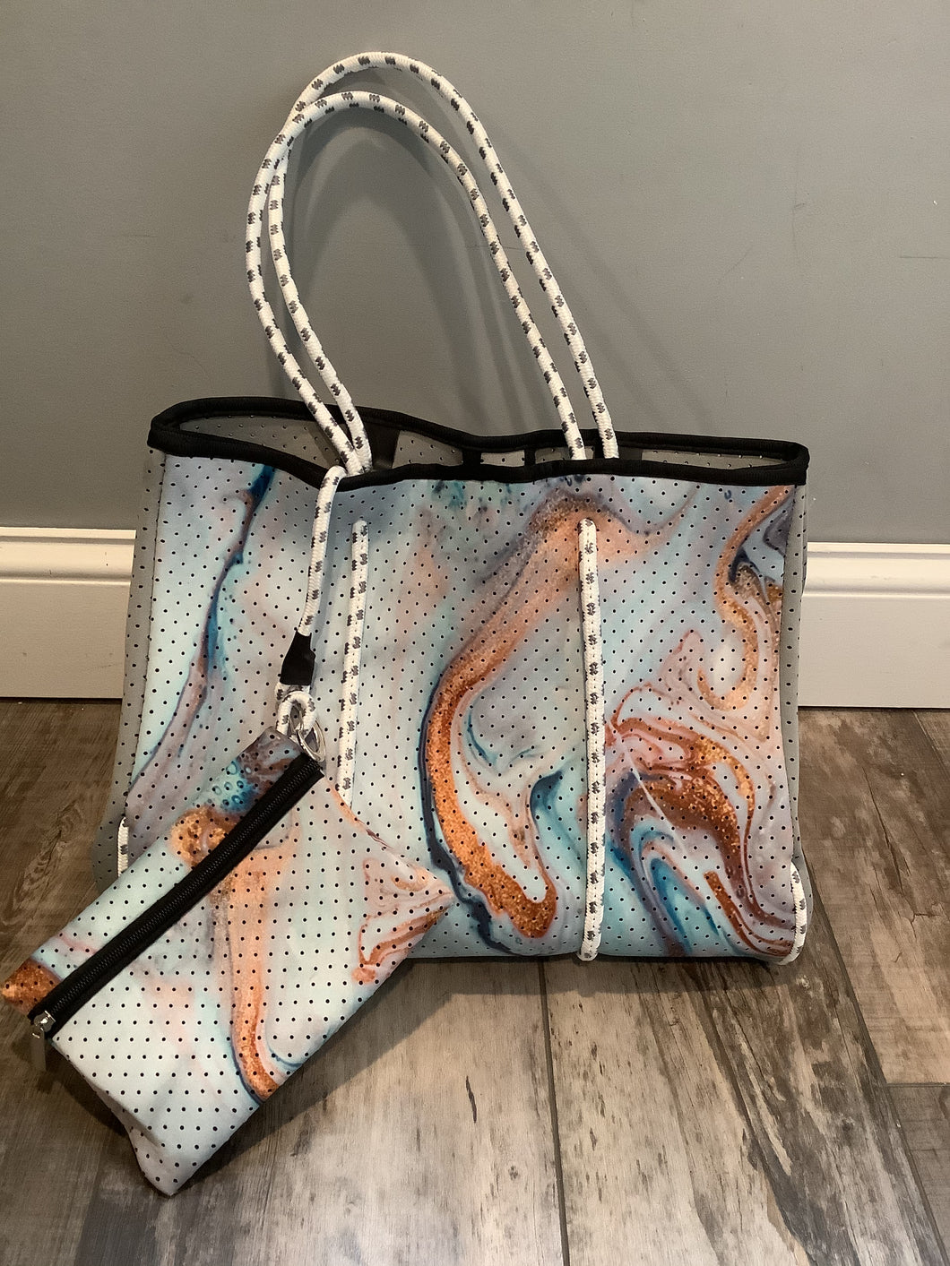 Light Aqua Geode Neoprene Tote